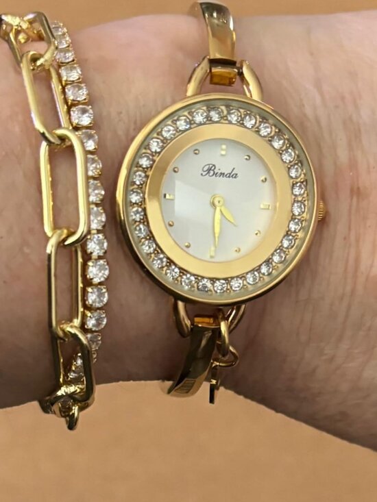 Binda Women\'s Gold Quartz Stainless Steel Bracelet Elegant Dial Round Watch main image 6